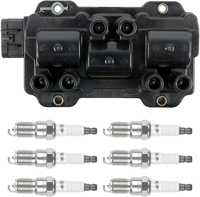 1PC UF434 Ignition Coils + 6PCS 4511 Iridium Spark Plugs Ignition Coils Pack Fits for 2009-2011 Lucerne, 2006-2011 Impala, 2004-2010 Malibu, 2005-2010 G6 3.5L 3.9L, Coil Pack Set OE 12587153