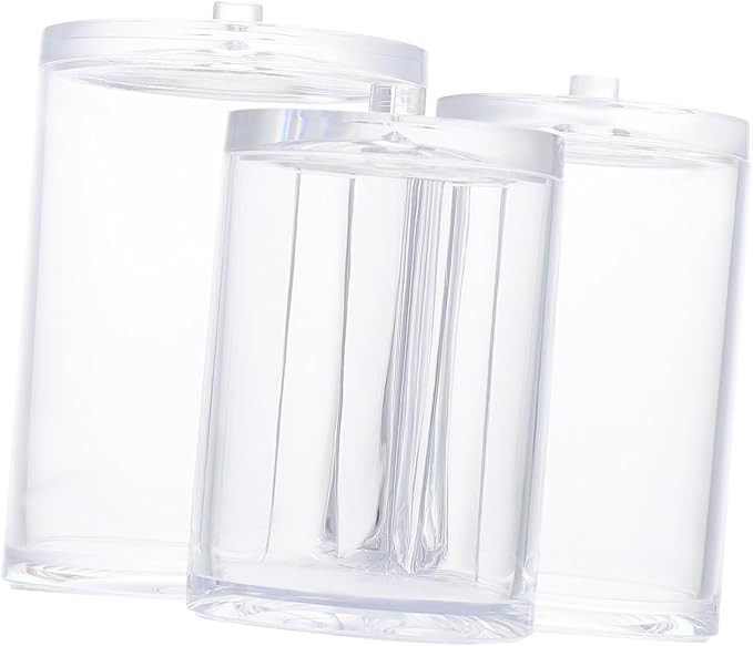 GLEAVI Triple Compartment Cotton Swab Dispenser Acrylic Makeup Organizer Lid for Bathroom and Vanity Storage