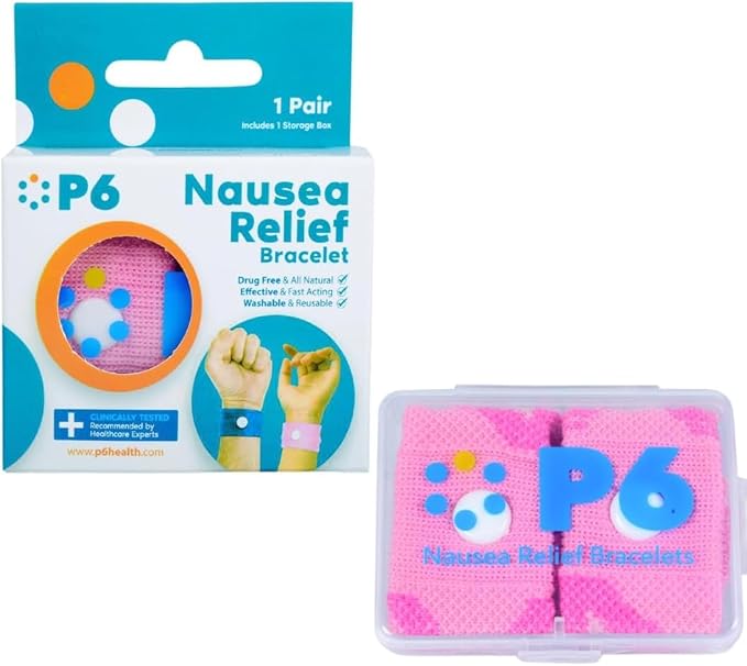 P6 Health Original Natural Anti-Nausea Relief Motion Car Sea Sickness Relief Wrist Bands for Adults (1 Pack, Pink)