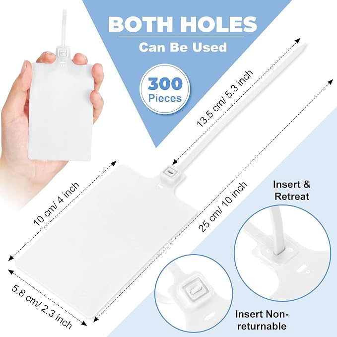 Yexiya 300 Pcs Plastic Tags Seals Shipping Label 255 mm Total Length Waterproof Plastic Hanging Tags and 3 Color Marker Pen for Logistics Ship Luggage Labeling Fastener(White)