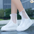 Rain Shoe Covers, 5 Pairs, Reusable, Non-Slip, Waterproof PVC, Mid-Calf, for Gardening, Cycling, Fishing, Walking in Rain, Snow, and Mud (White, S (EU 35-36))