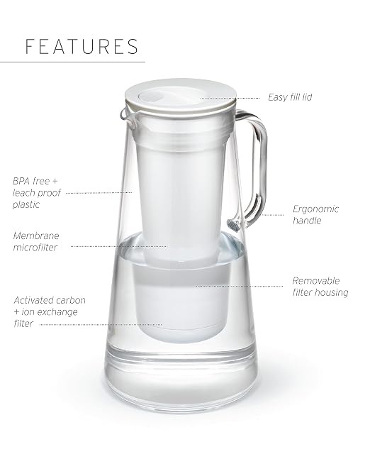 LifeStraw Home – Water Filter Pitcher, 10-Cup, Obsidian, BPA Free Designed for Protection Against Bacteria, parasites, microplastics, Lead, Mercury, PFAS and a Variety of Chemicals (Pack of 2)