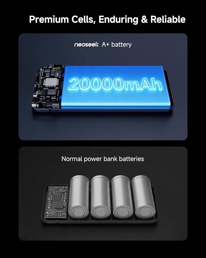 Ultra-Thin 20,000mAh Power Bank, 45W Max Fast Charging Battery Pack, Built-in USB-C Cable for iPhone 17/16 Series, Galaxy, MacBook, and More