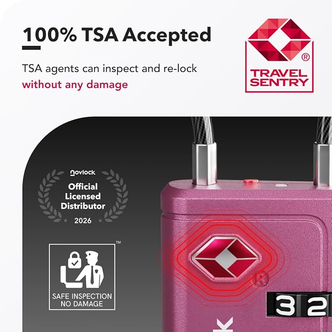 Luggage Locks TSA Approved with Inspection Indicator and Resettable 4-Digit, Easy-to-Read Combination, TSA Locks for Luggage, Suitcases, Backpacks & Travel Bags, Purple, 2-Pack