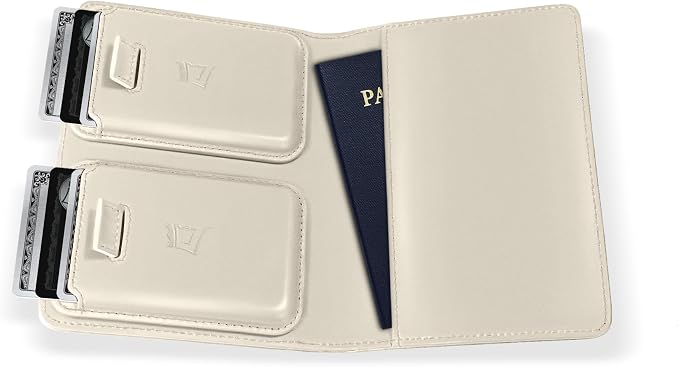 Kings Loot Passport Holder Wallet – RFID Blocking Leather Travel Wallet with Built-in Airtag Holder – Holds 1-6 Cards & Passport – Easy Pull Tab – Slim & Stylish Wallets (Ivory)