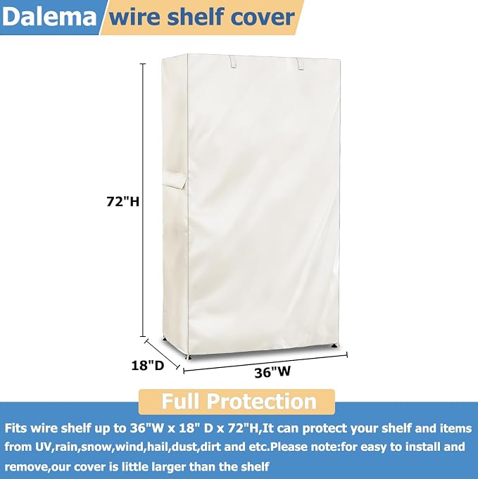 Storage Shelf Cover,Outdoor Heavy Duty 600D 36''W x 18''D x 72''H Dustproof Waterproof Shelf Covers for Wire Shelving,Storage Rack Cover with Zipper,White