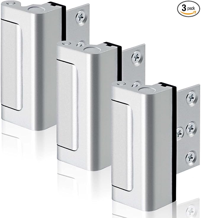 GreaTalent 3PACK Home Security Door Reinforcement Lock Childproof, Add High Security to Home Prevent Unauthorized Entry, Aluminum Construction Finish, Frame Lock, Silver
