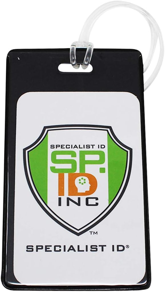 Bulk 25 Pack - Vivid Backpack ID Luggage Tags for Student Identification Cards - School Name Badge Holder for Backpacks - Business Card Size with Clear Insert Window by Specialist ID (Black)