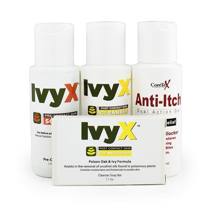 CoreTex Ivy X Poison Plant Protection Kit - Contains Pre-Contact Protection Gel, Post-Contact Cleanser & Soap, and Anti-Itch Dual Action Gel - Provides Complete Defense Against Poisonous Plants