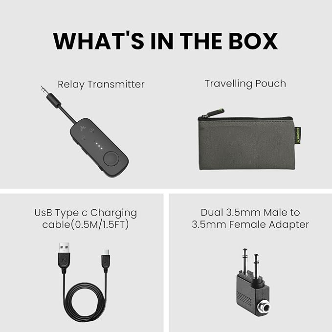 Avantree Relay - Premium Airplane Bluetooth Adapter with Advanced Qualcomm Chipset, 2 Headphones Support, 25hrs Play Time, aptX Adaptive & HD Audio Transmitter for Airpods, Bose & Travel Flight