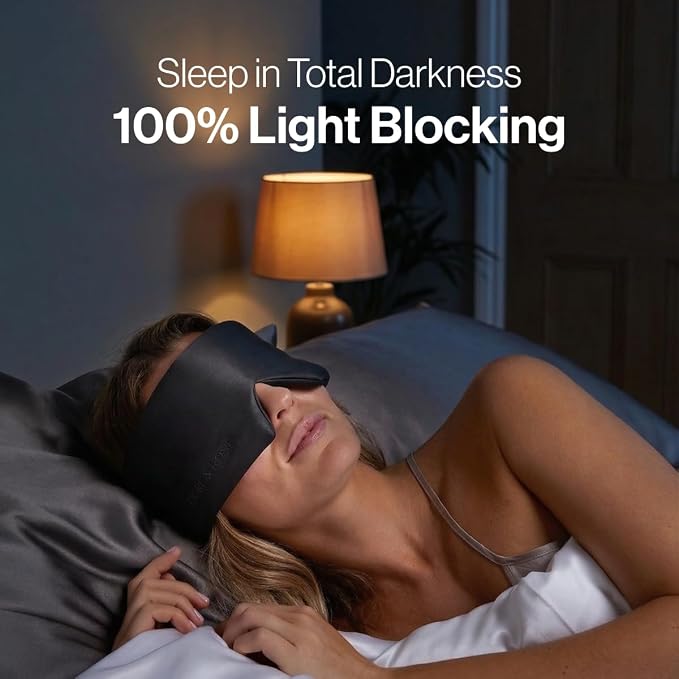Dore & Rose Deep Sleep Mask for Women and Men - 23 Momme Mulberry Silk Eye Mask for Sleeping and Travel, 100% Blackout, Adjustable Strap, Cooling Soft Black Silk Eyemask Award-Winning Luxury