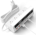 10-in-1 USB Charging Station, 4 Outlets Power Strip with 6 USB, 5 FT Long Extension Cord, 45° Flat Plug, 20W Fast Mulit Charging Station for Home Office Travel Plug Extension Outlet (White)