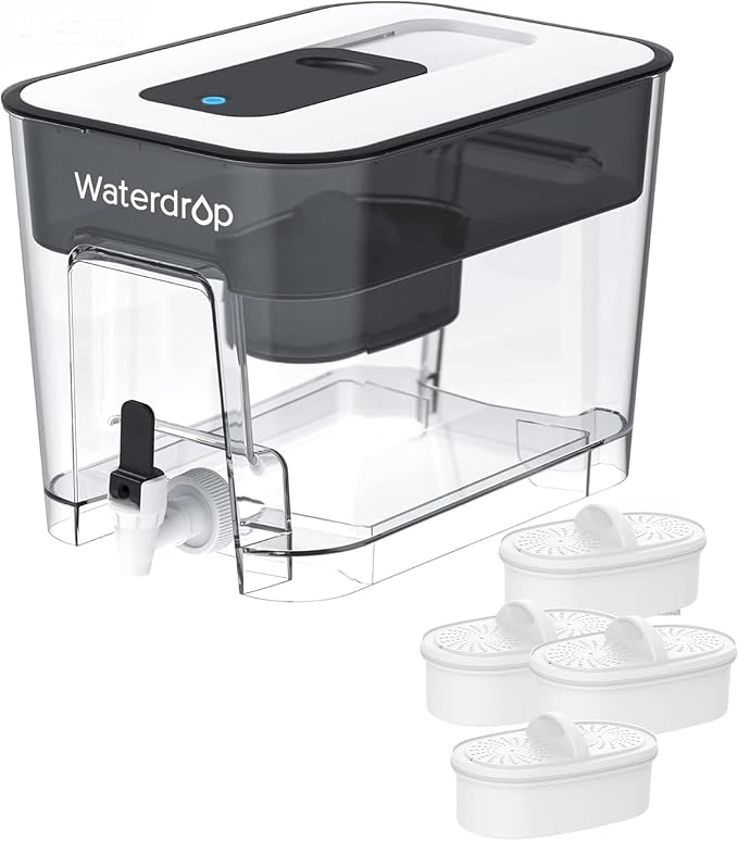 Waterdrop WFD-22L Large Water Filter Dispenser with 4 Filters, 40-Cup Water Filter Pitcher, 200-Gallon Long-Life, Reduces Chlorine, PFOA/PFOS and More, BPA Free, Black