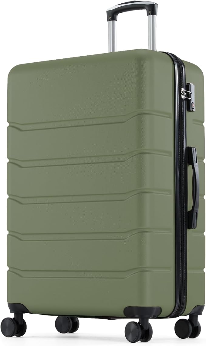 NEWBULIG 28 Inch Checked Luggage, ABS Hard Shell Lightweight Rolling Expandable Suitcase with Smooth Spinner Wheels and TSA Lock for Business Trips and Daily Vacations, Green