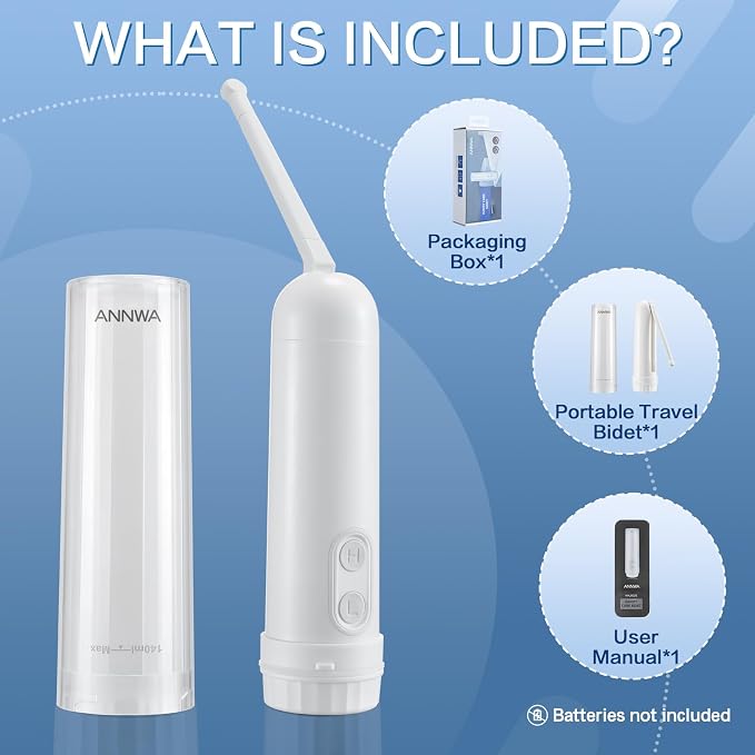 Travel Portable Bidet Sprayer 140mL Nozzle 180° Adjustment IPX6 Handheld Bidet for Personal Hygiene Cleaning, Baby Wash, Postnatal Care, Perineal & Hemorrhoid Treatment(AM-US-NHJ002E)