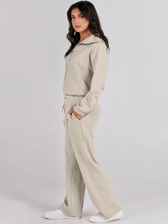 ANRABESS Women’s 2 Piece Outfits Half Zip Sweatshirt & Wide Leg Pants Airport Travel Lounge Matching Sets Sweatsuits Clothing