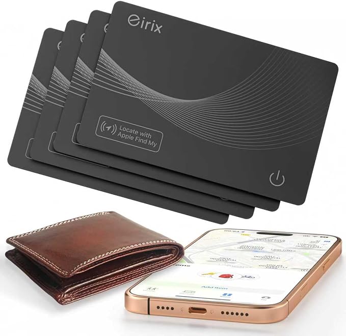 2026 [Apple MFi Certified] (iOS Only) Wallet Tracker Card, Rechargeable Thin Finder, Works with Apple Find My, IP68 Waterproof Item Locator for Luggage Tags, Passports, Phone (Black, 4 Pack)