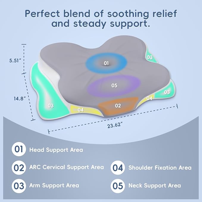 Cervical Neck Pillow, Ergonomic Memory Foam Pillows for Neck Pain Relief with Breathable Pillowcase, Adjustable Contour Neck Support Pillow for All Sleepers,Grey