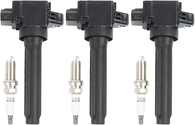 3PCS UF815 Ignition Coils + 3PCS 5018 Iridium Spark Plugs Ignition Coils Pack Fits for 2014 2015 2016 2017 2018 Mirage 1.2L, Coil Pack Set Aftermarket Parts