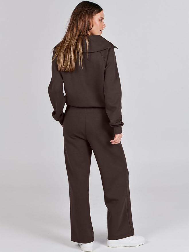 ANRABESS Women’s 2 Piece Outfits Half Zip Sweatshirt & Wide Leg Pants Airport Travel Lounge Matching Sets Sweatsuits Clothing