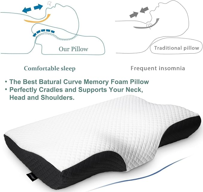 EPABO Contour Memory Foam Pillow Orthopedic Sleeping Pillows, Ergonomic Cervical Pillow for Neck Pain - for Side, Back and Stomach Sleepers, Free Pillowcase Included (Firm & Near King)