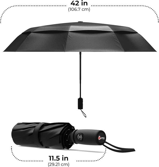 Repel Windproof Travel Umbrella - Compact & Withstands Winds up to 100MPH , Strongest Premium Auto Folding Umbrella for Rain and Sun - Durable, Light & Portable for Women & Men , Fits Backpack & Cars