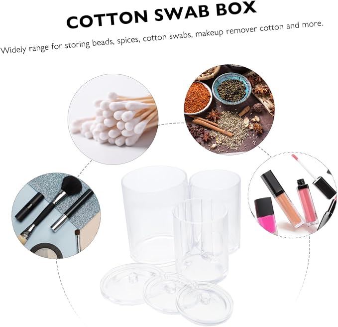 HEALLILY 2pcs Cotton Swab Box Protective Lid Desktop Storage for Makeup Balls Cotton Pads Home Supply