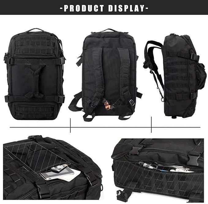 Miramrax Travel Duffle Bag Backpack for Men - Large Tactical Bags Weekender Gym Bag for Overnight Traveling Military Workout Deployment Sports (Black, 45L)