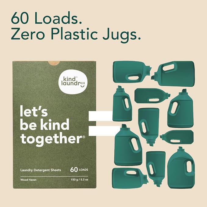Kind Laundry Detergent Sheets - 60 Loads Fragrance Free, EWG Verified, No Residue After Wash, Eco Plastic-Free Liquidless Laundry Soap, Non-Toxic Formula, for Sensitive Skin, Travel & Dorm Friendly