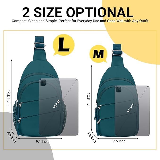 Tuwubi Crossbody Bags for Women, Sling Bag for Men, Small Hiking Backpack Anti Theft Lightweight for Outdoors Travel （L, Teal Blue）