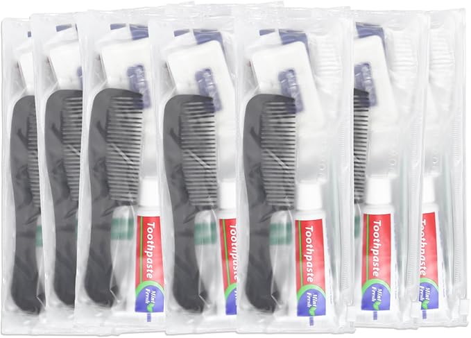 5 Sets Personal Hygiene Kit Bulk, Disposable Toothbrushes with Toothpaste Floss Comb Soap Cover Shampoo Body Wash and Vanity Kit, Toiletry Kits Homeless Supplies Bulk for Women,Men,Travel,Homeless