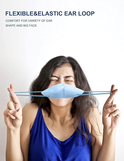 HUHETA KN95 Face Mask 60 PCs, 5-Ply Safety Masks for Men & Women, Filter Efficiency Over 95% Individually Wrapped (Blue Mask)