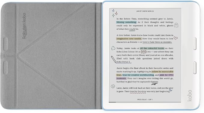 Kobo Libra Colour SleepCover Case | Dusk Blue | Sleep/Wake Technology | Built-in 2-Way Stand | Vegan Leather | Compatible with 7” Kobo Libra Colour eReader