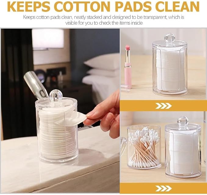 Makeup Removal Cotton Pad Holder with Lid, Multipurpose Bathroom Cotton Swabs Storage Box Cosmetic and Makeup Organizer, Clear, Standard, Combo(Round + Square)