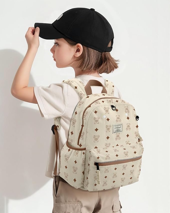 atgark Corduroy Toddler Backpack for Boys 2-5: Preschool Backpack for Boys Girls - Cute Kids Backpack for Boys 13.5" H Fit Folder