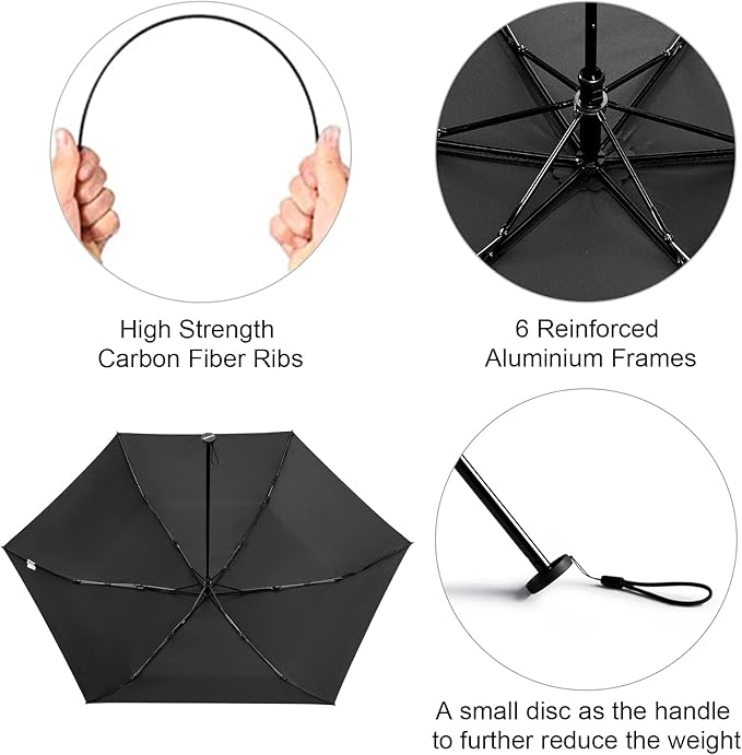 G4Free 43in Mini Travel Umbrella Ultralight Carbon Fiber UPF 50+ Umbrella | UV Protection, Sun Block, For Sun, Super Slim, Small Size, Weighs Only 4 oz, Compact Design, For Travel, For Purse, Women Use