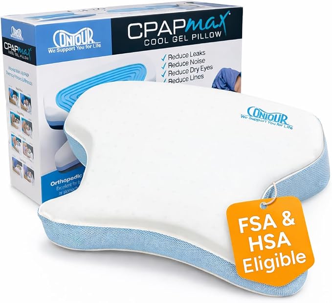 Contour CPAPMax Cooling Gel - CPAP Pillow for Side, Back and Stomach Sleepers with Adjustable Memory Foam - Pillow for CPAP Users, Sleeping with Mask