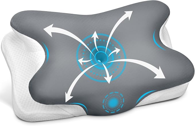 Cervical Neck Pillow, Ergonomic Memory Foam Pillows for Neck Pain Relief with Breathable Pillowcase, Adjustable Contour Neck Support Pillow for Side Back Stomach Sleepers (Gray)