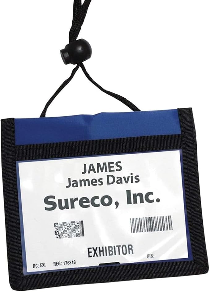 5 Pack - Premium Multi-Pocket 4 X 3 Trade Show Credential Neck Wallets - 4X3 Inch Clear Window Pocket Display Horizontal Badge Holder with Adjustable Lanyard by Specialist ID (Royal Blue)
