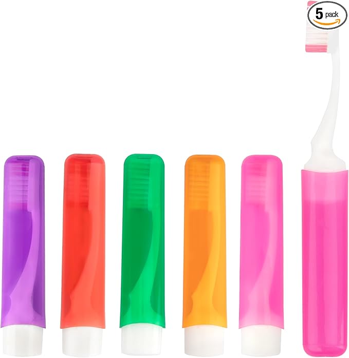 Travel Toothbrush 5Pcs Travel Toothbrush Set, Mini Toothbrushes Soft Portable Toothbrushes Travels with Tooth Brush Cover Small Folding Toothbrush Individually Wrapped for Camping Home