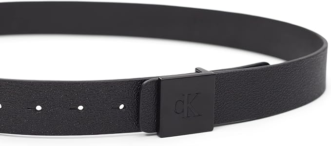 Calvin Klein Men's Plaque Buckle Belt - Casual Modern Style With Logo Detail for Jeans and Dress Pants