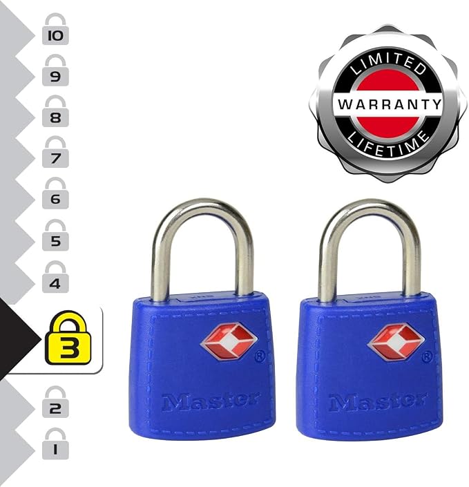 Master Lock 4695EURTAST Pack of 2 TSA Approved Aluminum Luggage Padlock, Random Color, 1.5 x 0.9 x 0.4 inch