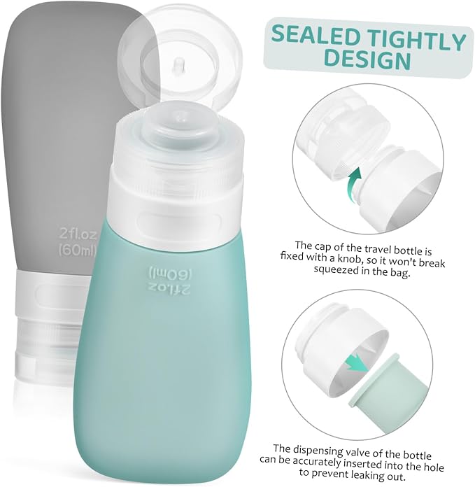 Travel Bottles Set 4pcs Silicone Squeeze Bottles for Toiletries Travel Containers Flap Lip Leakproof for Shampoo Body Wash