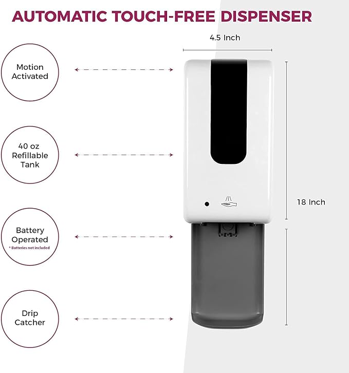 Touchless Hand Sanitizer Dispenser | Sanitizing Station with Drip Catcher, Refillable Bottle, and Sanitizer Stand | Hand Sanitizer Machines for Personal and Commercial Utility - White, Floor White