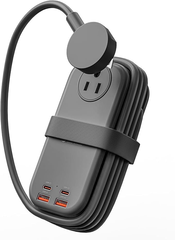 ORICO 100W GaN Power Strip for Laptop, 6 in 1 Multiple Outlets Extension Cord(2 AC Outlets, 2 USB-A, 2 USB-C Ports), 5ft Wrapped Flat Plug for Travel/Office ETL Listed