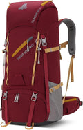 Bseash 65L Waterproof Hiking Camping Backpack with Rain Cover, Outdoor Sport Travel Daypack for Climbing Touring (Wine Red)