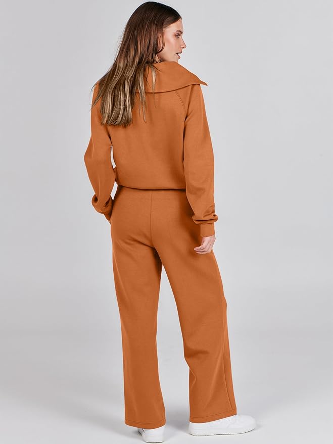 ANRABESS Women’s 2 Piece Outfits Half Zip Sweatshirt & Wide Leg Pants Airport Travel Lounge Matching Sets Sweatsuits Clothing