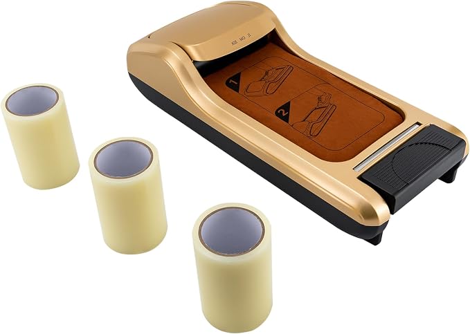 Automatic Shoe Cover Dispenser, Shoe Wrapping Machine with 200pcs Disposable Shoe Covers, Portable Disposable Overshoes Dispenser for Home,Indoors,House,Office,Supermarket,Factory (Gold)