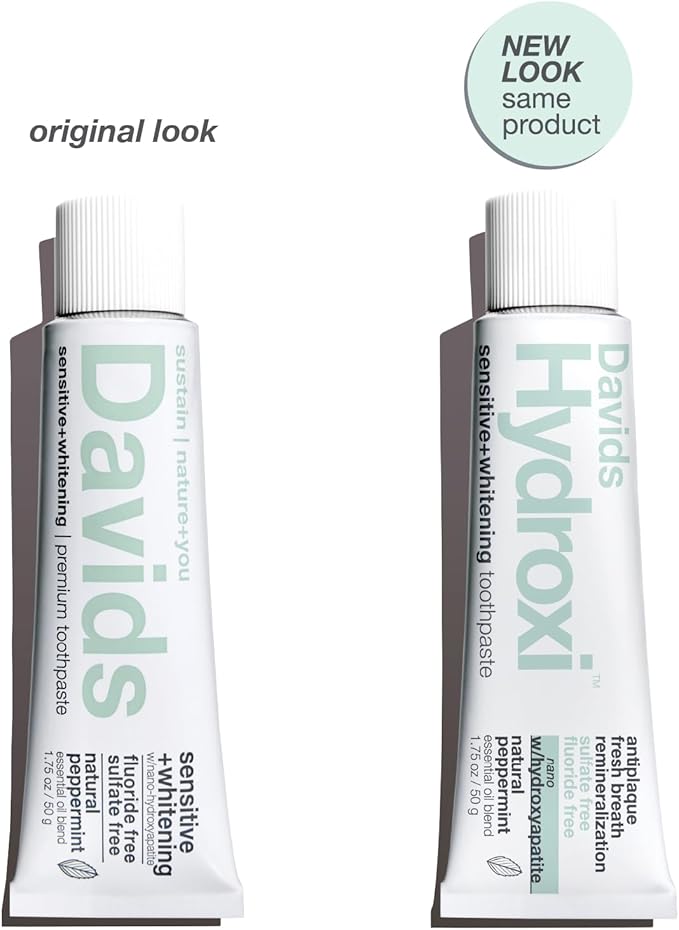 Davids Hydroxi Fluoride Free Nano Hydroxyapatite Toothpaste for Remineralizing, Sensitive Support, Whitening, Antiplaque, SLS Free, Natural Peppermint, Made in USA, 1.75oz (Travel Size)