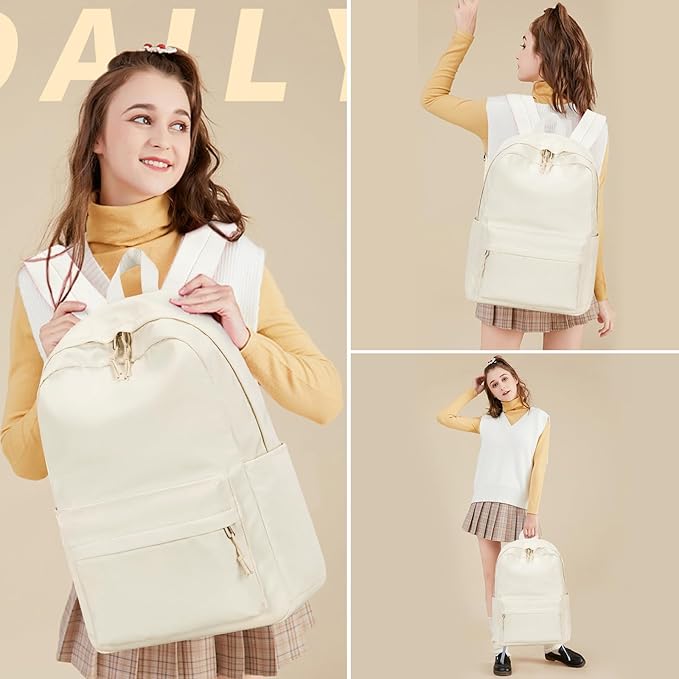 LOIDOU Backpack for Girls School Backpacks Bookbags for Elementary Middle School Women Laptop Backpacks (Beige, L-17)